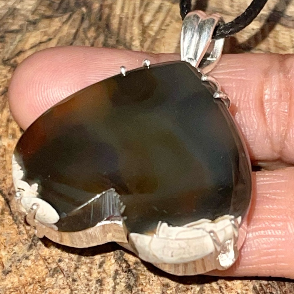 Silver and Brown Heart Pendant Necklace